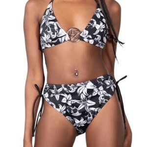 Killstar Harlette’s Revenge black and white floral goth bikini with pentagram